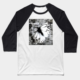 Butterfly Black and White Spray Paint Wall Baseball T-Shirt
